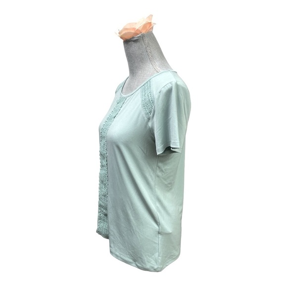 Karl Lagerfeld Womens (X-Small) Soft Aqua Lace Detail Short Sleeve Blouse - Picture 4 of 8